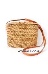 Tote Ata Rattan Grass Handwoven Bag with Leather Strap